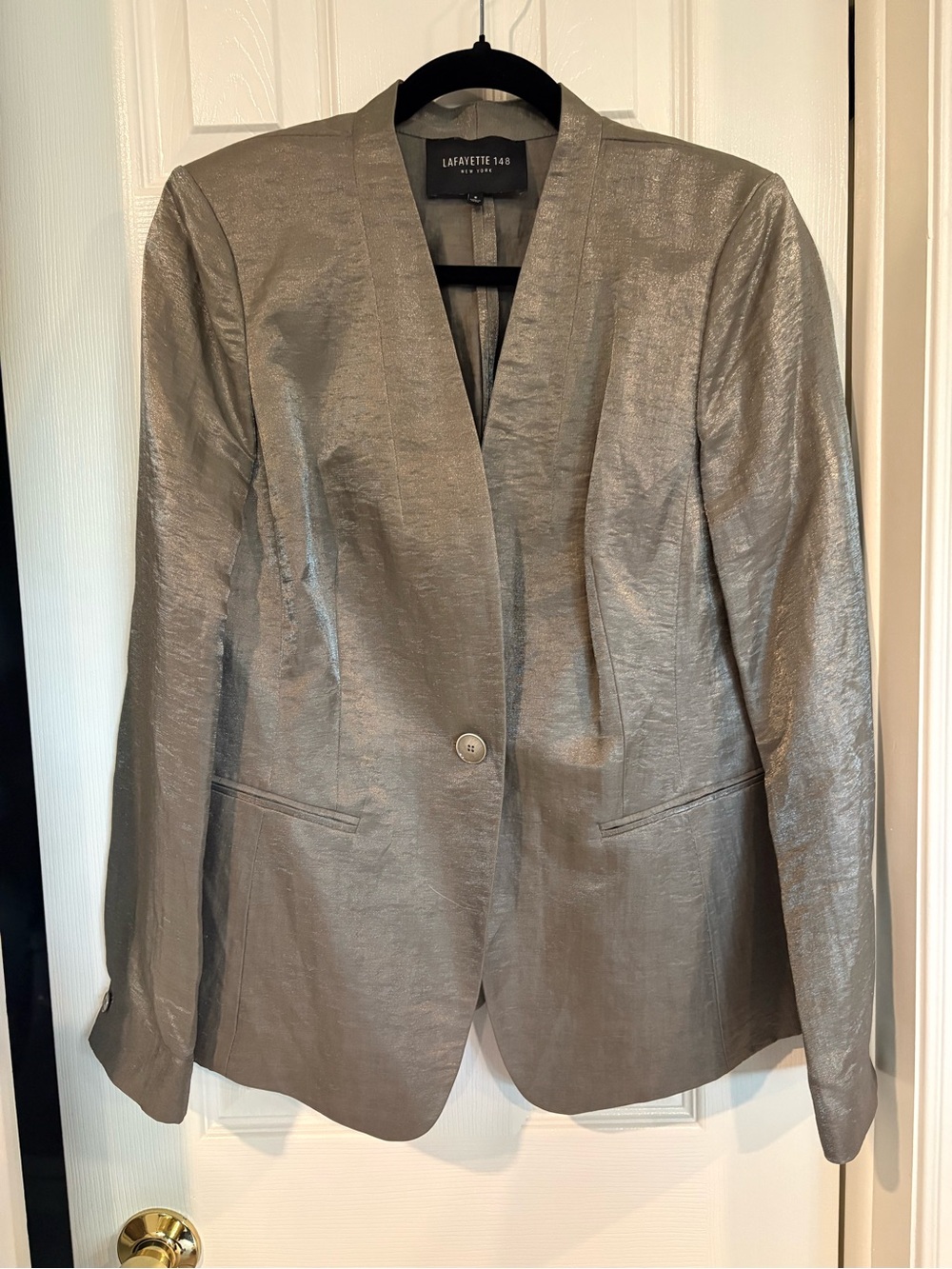 Lafayette 148 New York Shimmery Silver Single-Button Blazer